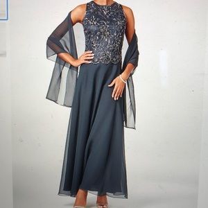 J Kara beaded scalloped gown and scarf